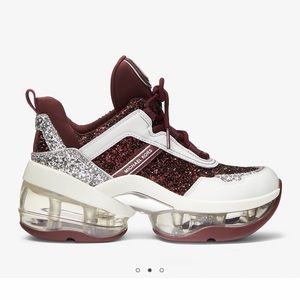 MICHAEL MICHAEL KORS Olympia Extreme Glitter Leather Trainer Shoes New W/Out Box